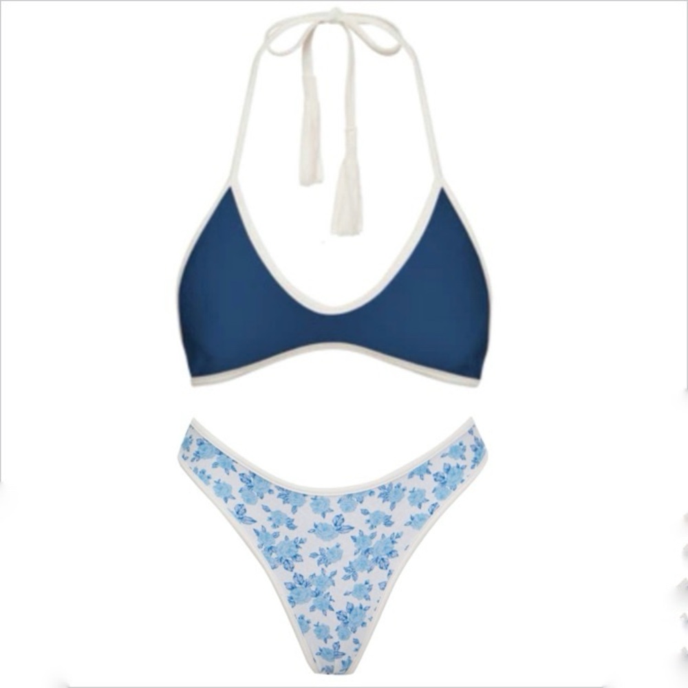 ACACIA Set - Piped Devy Bikini Top & Parker Bottom in Petite Rose - L